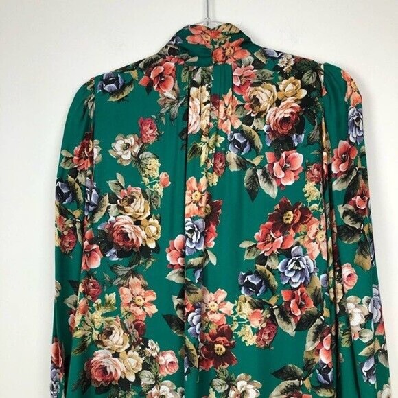 Alice + Olivia Merrilee Floral Tie V Neck Long Sleeve Mini Dress Green R… - Picture 8 of 11